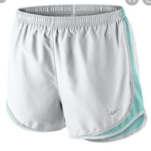 white Nike shorts with grey & light blue sides